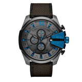 Diesel Mega Chief Chronograph Black Dial Black Leather Strap Watch For Men - DZ4500