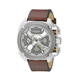 Diesel BAMF Chronograph Beige Dial Brown Leather Strap Watch For Men - DZ7343