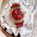 Versace V-Motif Red Dial Red Leather Strap Watch for Women - VERE00418