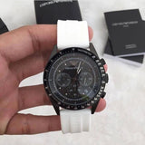 Emporio Armani Sportivo Chronograph Black Dial White Rubber Strap Watch For Men - AR6112