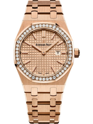 Audemars Piguet Royal Oak Quartz Diamonds Rose Gold Dial Rose Gold Steel Strap Watch for Women - 67651OR.ZZ.1261OR.03