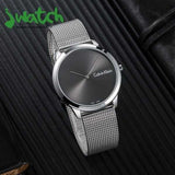 Calvin Klein Minimal Grey Dial Silver Mesh Bracelet Watch for Women - K3M221Y3