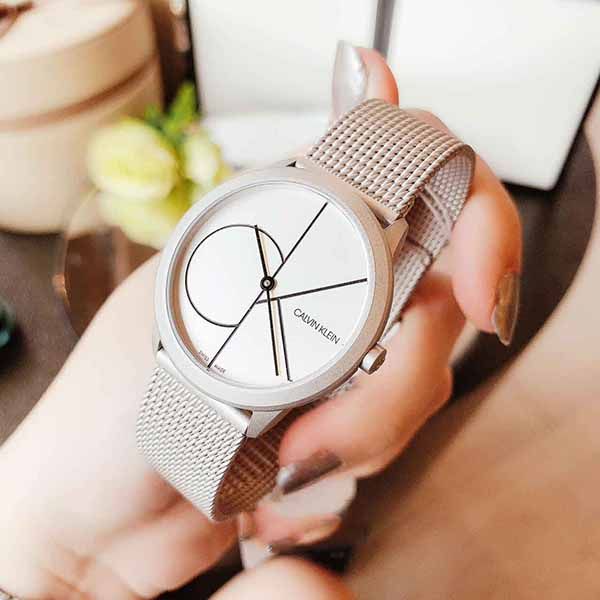 Calvin Klein Minimal White Dial Silver Mesh Bracelet Watch for Women - K3M5215X