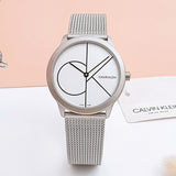 Calvin Klein Minimal White Dial Silver Mesh Bracelet Watch for Women - K3M5215X