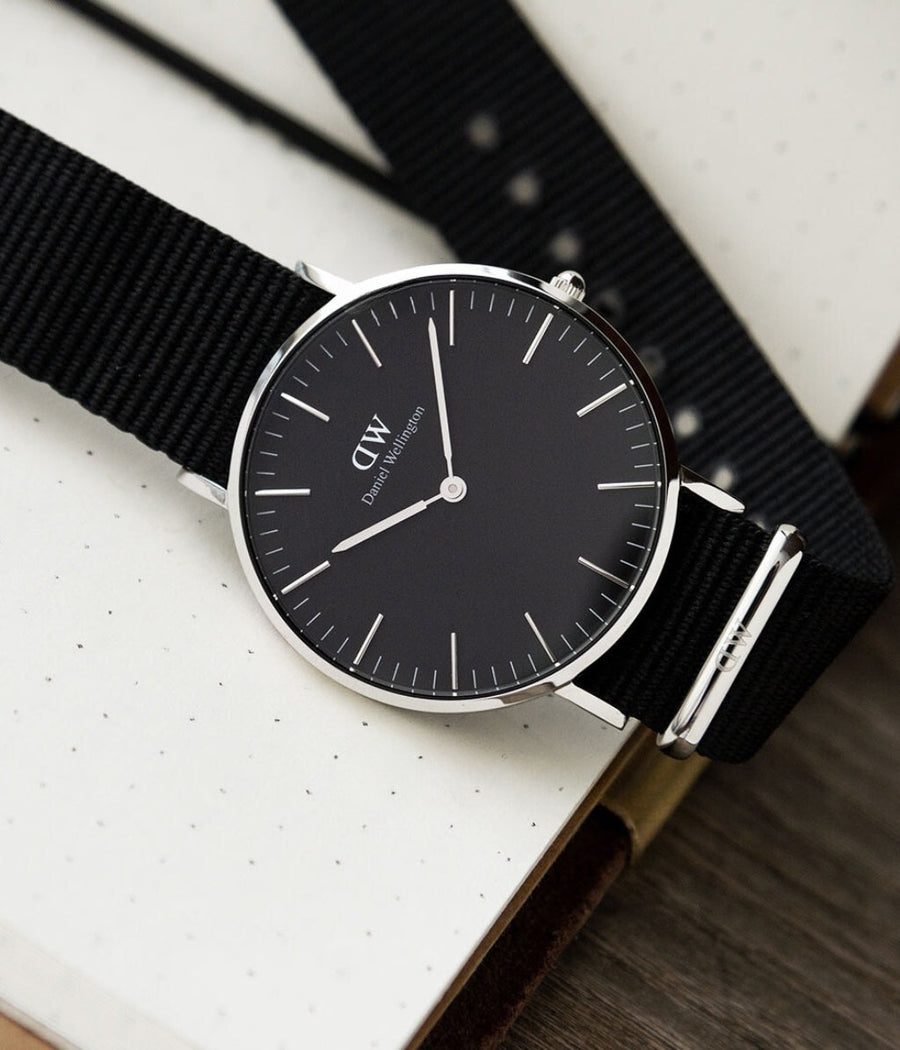 Daniel Wellington Classic Cornwall Quartz Black Dial Black Nylon Strap Watch For Women - DW00100151