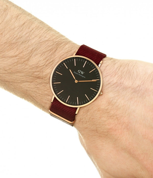 Daniel Wellington Classic Roselyn Black Dial Maroon Nylon Strap Watch For Women - DW00100269