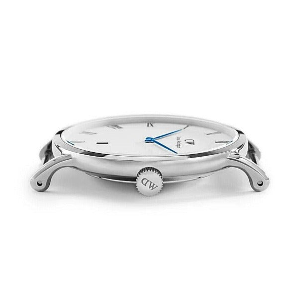 Daniel Wellington Dapper Bristol White Dial Brown Leather Strap Watch For Women - DW00100090