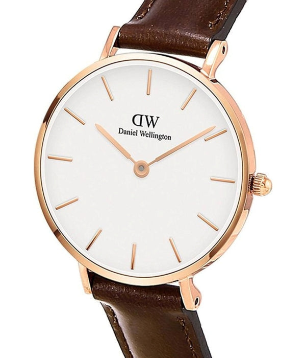Daniel Wellington Classic Petite Bristol White Dial Brown Leather Strap Watch For Women - DW00100227