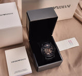 Emporio Armani Luigi Automatic Skeleton Black Dial Black Leather Strap Watch For Men - AR60012