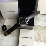 Emporio Armani Gianni Chronograph Black Dial Black Leather Strap Watch For Men - AR0397