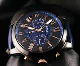 Fossil Grant Chronograph Black Dial Blue Leather Strap Watch for Men - FS5061