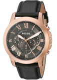 Fossil Grant Chronograph Grey Dial Black Leather Strap Watch for Men - FS5085