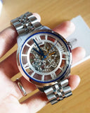 Fossil Townsman Automatic Skeleton Silver Dial Silver Steel Strap Watch for Men - ME3044