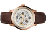 Fossil Townsman Automatic Skeleton White Dial Brown Leather Strap Watch for Men - ME3078