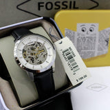 Fossil Townsman Automatic Skeleton White Dial Black Leather Strap Watch for Men - ME3085