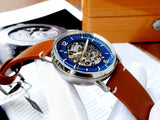 Fossil Commuter Automatic Skeleton Blue Dial Brown Leather Strap Watch for Men - ME3159