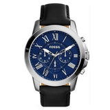 Fossil Grant Chronograph Blue Dial Black Leather Strap Watch for Men - FS4990