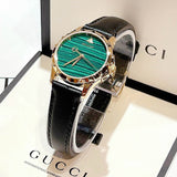 Gucci Le Marche Des Merveilles Quartz Green Dial Black Leather Strap Watch For Women - YA126463