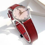 Gucci G Timeless Quartz Diamonds Pink Dial Red Leather Strap Watch For Women - YA1265017