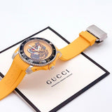 Gucci Dive Tiger Yellow Dial Yellow Rubber Strap Watch For Men - YA136317