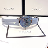 Gucci G Timeless Quartz Mother of Pearl Dial Blue Leather Strap Watch For Women - YA1264124