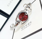 Gucci Horsebit Quartz Red Dial Silver Steel Strap Watch For Women - YA139502