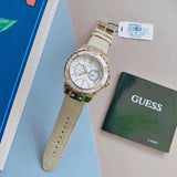 Guess Limelight Quartz Silver Dial Golden Leather Strap Watch For Women - W0775L2