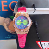 Guess Limelight Quartz Multicolor Dial Red Leather Strap Watch For Women - W0775L4