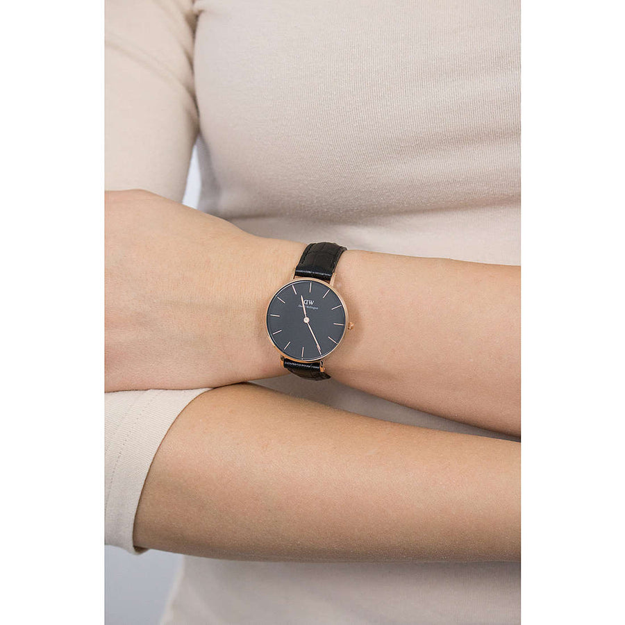 Daniel Wellington Classic Petite Reading Black Dial Black Leather Strap Watch For Women - DW00100167