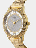 Guess Analog Diamonds Silver Dial Gold Steel Strap Watch For Women - W1013l2