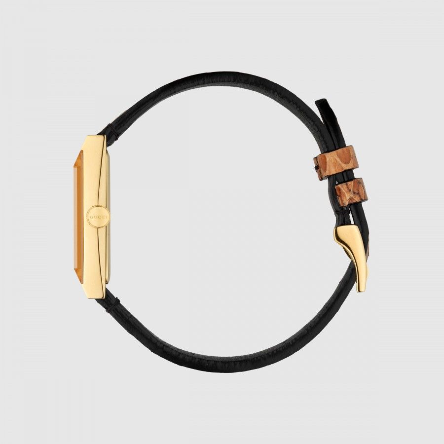 Gucci G-Frame Mother of Pearl Dial Brown Leather Snakeskin Strap Watch For Women - YA147402
