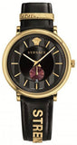 Versace V-Circle Manifesto Edition Black Dial Black Leather Strap Watch for Men - VBQ050017