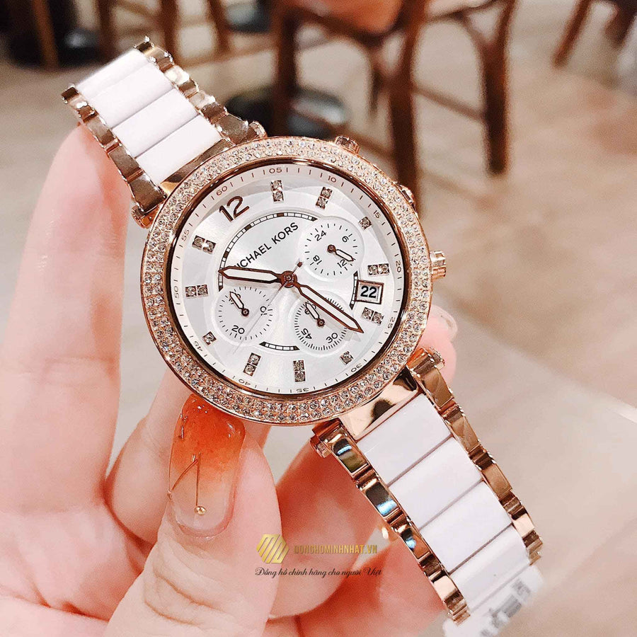 Michael Kors Parker White Dial Two Tone Steel Strap Watch for Women - MK5774