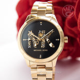 Michael Kors Runway Quartz Black Dial Gold Steel Strap Watch For Women - MK6682