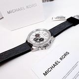 Michael Kors Brecken Chronograph Silver Dial Grey Leather Strap Watch For Men - MK8922