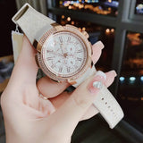 Michael Kors Sidney Chronograph White Dial Beige Leather Strap Watch For Women - MK6949