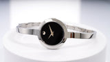 Movado Bela Black Dial Silver Steel Strap Watch For Women - 0606595