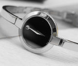 Movado Bela Black Dial Silver Steel Strap Watch For Women - 0606595