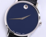 Movado Museum Classic Blue Dial Black Leather Strap Watch for Men - 0607197