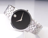 Movado Museum Classic Black Dial Silver Steel Strap Watch for Men - 0607199