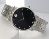 Movado Museum Classic Diamonds Black Dial Silver Steel Strap Watch for Men - 0607201