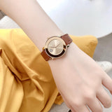 Movado Bold Gold Dial Brown Leather Strap Watch for Women - 3600437