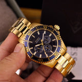 Guess Chaser Multifunction Blue Dial Gold Steel Strap Watch for Men - W0172G5