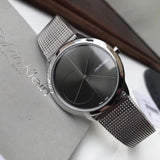 Calvin Klein Minimal Black Dial Silver Mesh Bracelet Watch for Men - K3M21123