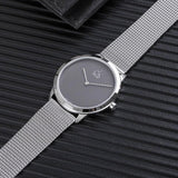 Calvin Klein Minimalist Black Dial Silver Mesh Bracelet Watch for Men - K3M2112X