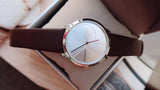 Calvin Klein Minimal Silver Dial Brown Leather Strap Watch for Men - K3M211G6