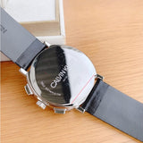 Calvin Klein Posh Silver Dial Black Leather Strap Watch for Men - K8Q371C6