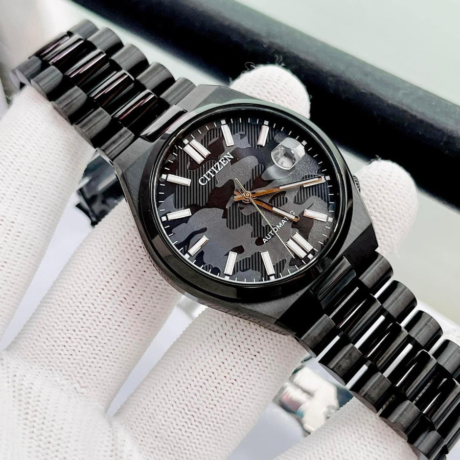 Citizen Tsuyosa Automatic Camouflage Black Dial Black Steel Strap Watch For Men - NJ0155-87E