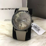 Emporio Armani Aviator Chronograph Quartz Grey Dial Beige Leather Strap Watch For Men - AR11107