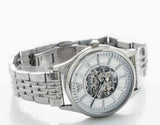 Emporio Armani Meccanico Skeleton Silver Dial Silver Steel Strap Watch For Men - AR1945